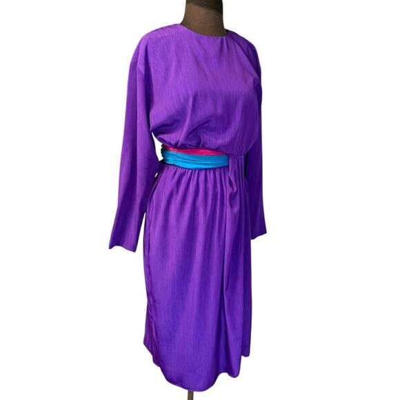 Vtg 80s Retro Colorful Artsy Midi Dress Sizes 10P NWT Modest Modern Minimalist - Picture 2 of 9